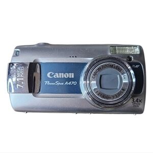 Canon PowerShot A470 Digital Camera Silver Gray Tested Working 7.1 MP 3.4X Zoom